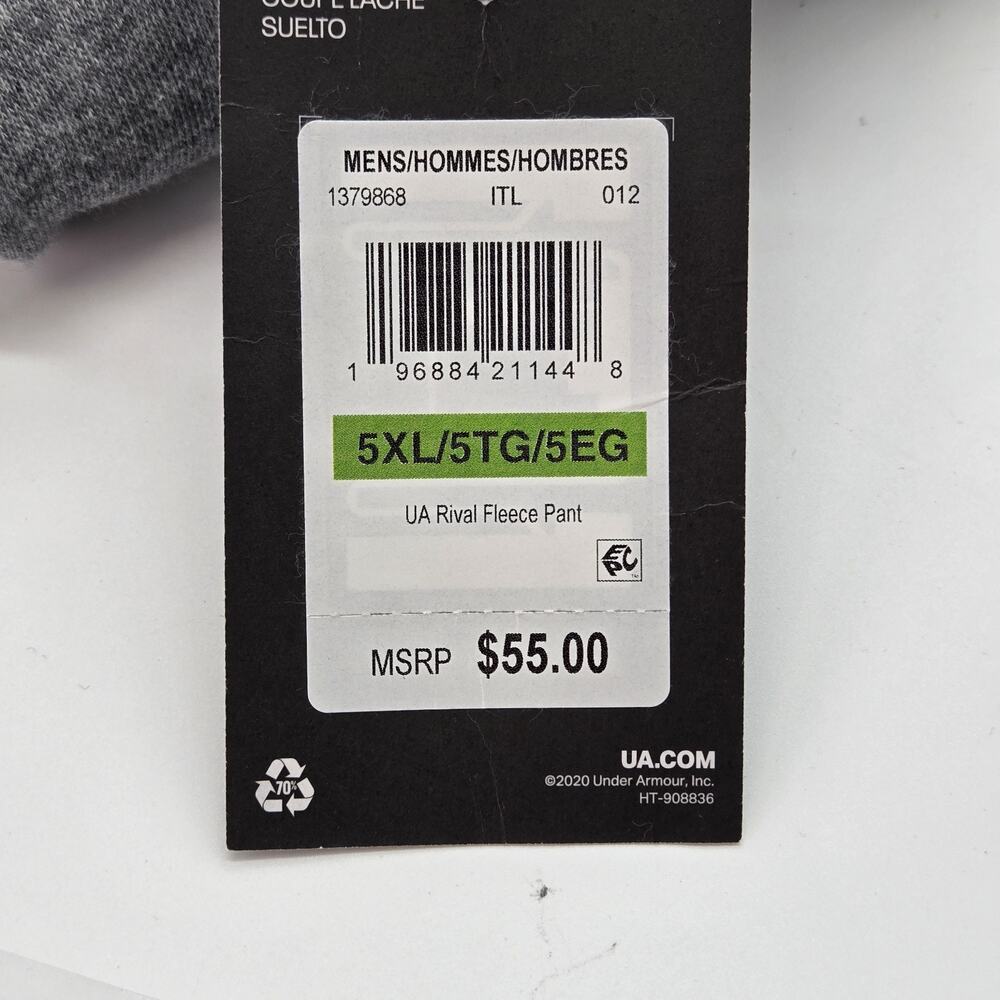 Under Armour UA Fleece Heathered Gray Mens Lightweight Pull-on Pants sz 5XL ATHL - Picture 4 of 7